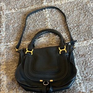 Chloe Black Leather Shoulder Bag with Gold Accents,no low ballers